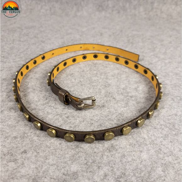 Brave Western Belt Brown Metallic Brass Rivets Boho Cowgirl Coastal Women's 28 - Picture 3 of 11